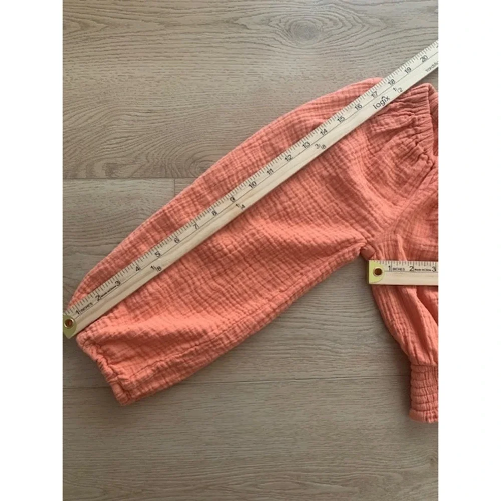 Kensie Jeans Coral Orange Cotton Gauze Smocked Cropped Peasant Top Small‎